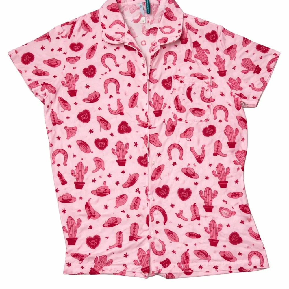 Jaclyn Intimates XL Pink Western Cowgirl Valentine Pajama Set NWT Boot Heart